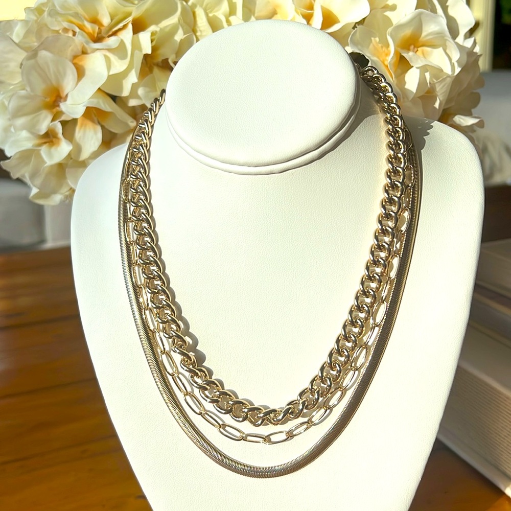 J. Crew Triple Chain Gold Layered Necklace